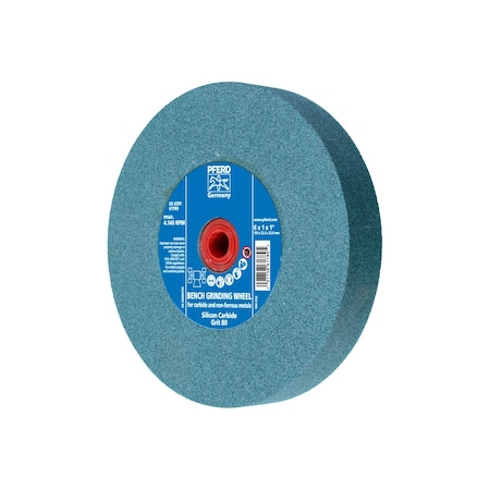 Pferd 6" x 1" Vitrified Bench Wheel - 1" A.H., Silicon Carbide, 80 Grit 61789